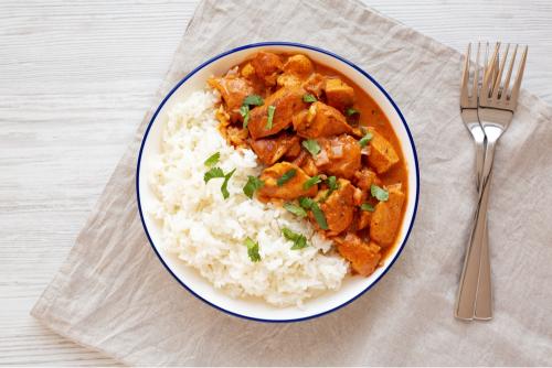 Butter chicken served with rice